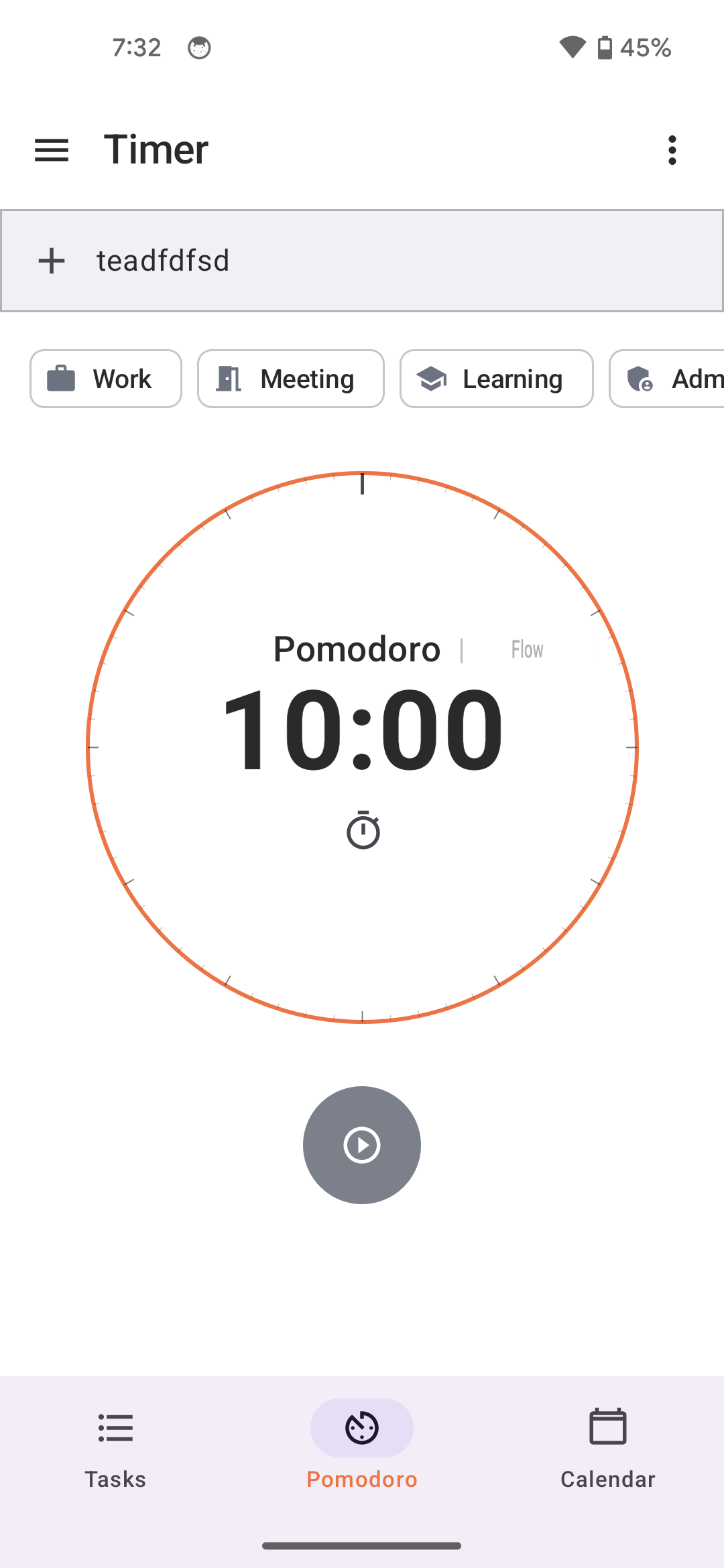 Pomodoro timer running at 10:00